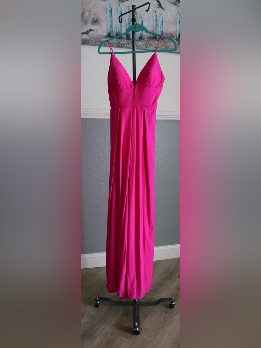 Elegant Hot Pink Maxi Dress with V-Neck